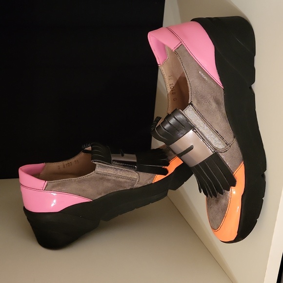 Wonders Platform Loafers Shoes Slip-ons Spain / Sz 5 / Neon orange/pink, black - Picture 5 of 17